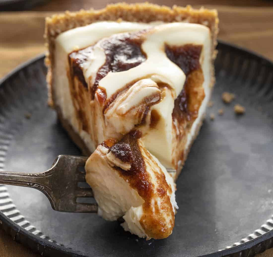 Fork Taking a Bite of Apple Butter Cheesecake