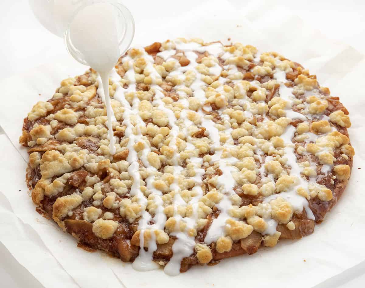 Adding Glaze to Apple Cactus Bread - Apple Dessert Pizza