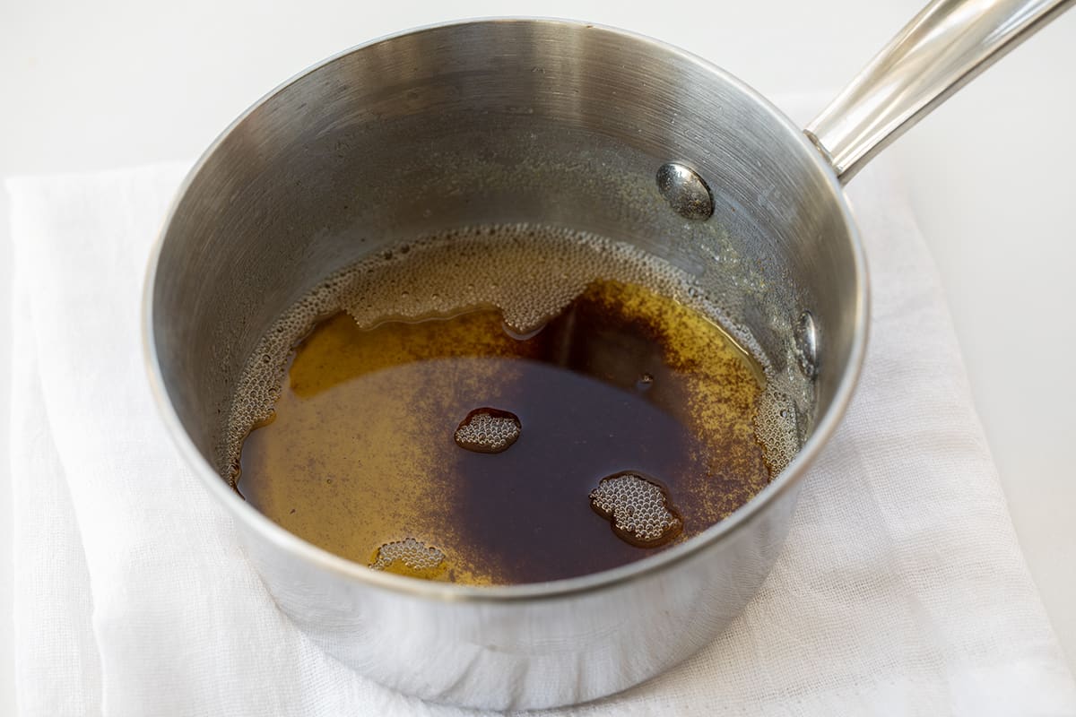 Pan of Brown Butter to Make Brown Butter Banana Nut Bread.