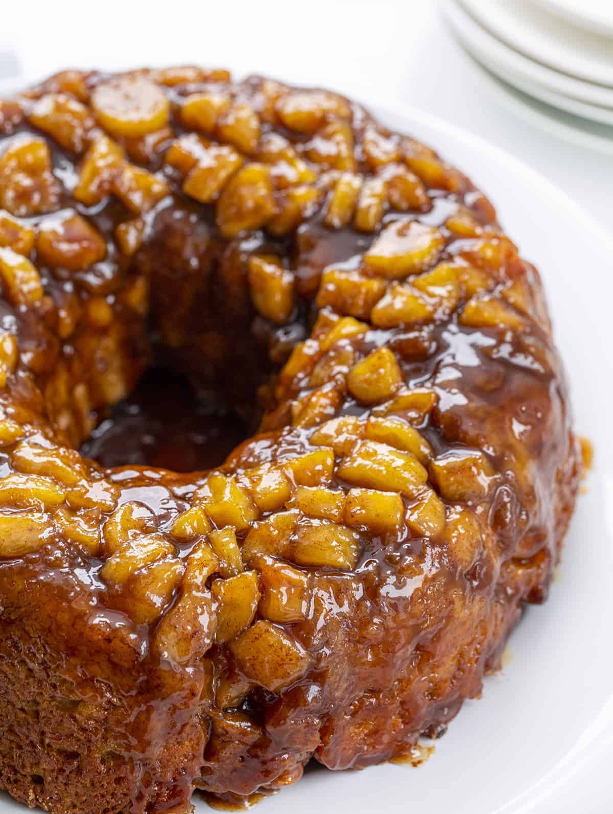 Close up of Top of Caramelized Banana Monkey Bread. Breakfast, Monkey Bread, Baking, Breakfast Bread, Morning, Breakfast Recipes, Monkey Bread with Bananas, Bananas Foster Monkey Bread, Bread Bombs, i am baker, iambaker