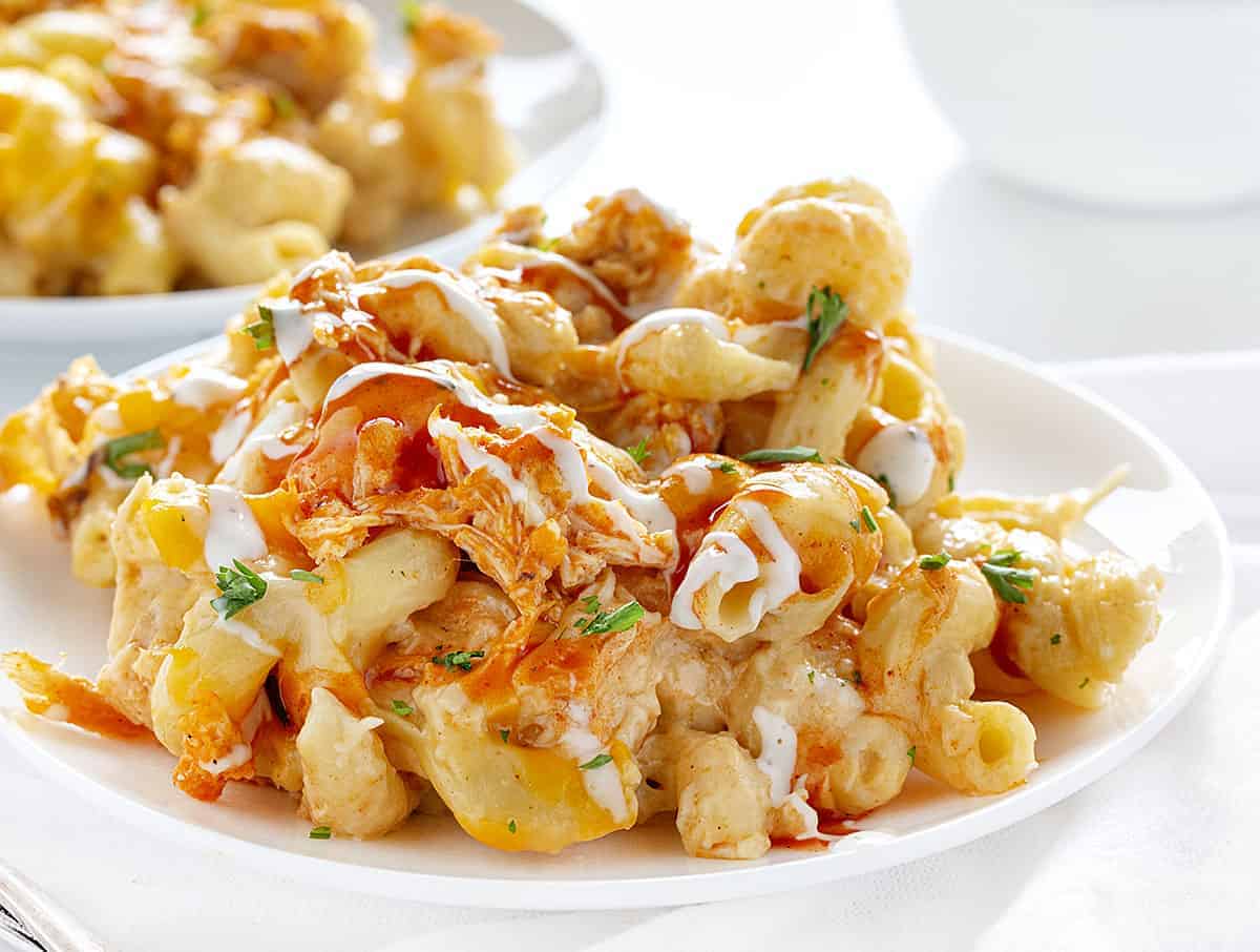 Plate of Buffalo Chicken Macaroni and Cheese