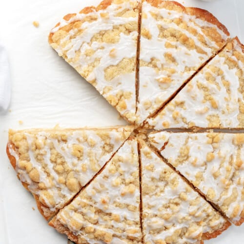 Whole Cactus Bread Dessert Pizza with One Piece Removed.