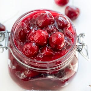 Jar of Cherry Pie Filling on White Counter. Cherry Pie Filling, Sweet Cherries, How to Pit Cherries, Cherry Desserts, Dessert, Pie Filling. Homemade Cherry Pie Filling, From Scratch Cherry Pie Filling, Cherry Pie, i am baker, iambaker