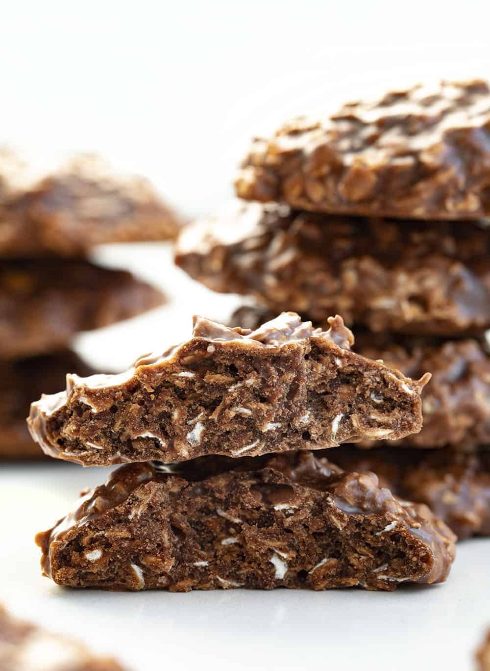 Split in Half Chocolate Peanut Butter Oatmeal No Bake Cookies