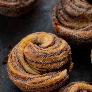 Close up of Chocolate Peppermint Cruffin.