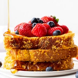 Drizzling Syrup over Cornflake Crunchy French Toast