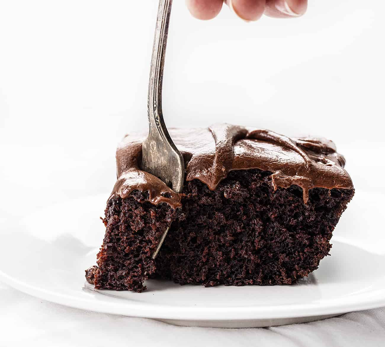 Fork Taking Bite out of Chocolate Depression Cake - Wacky Cake