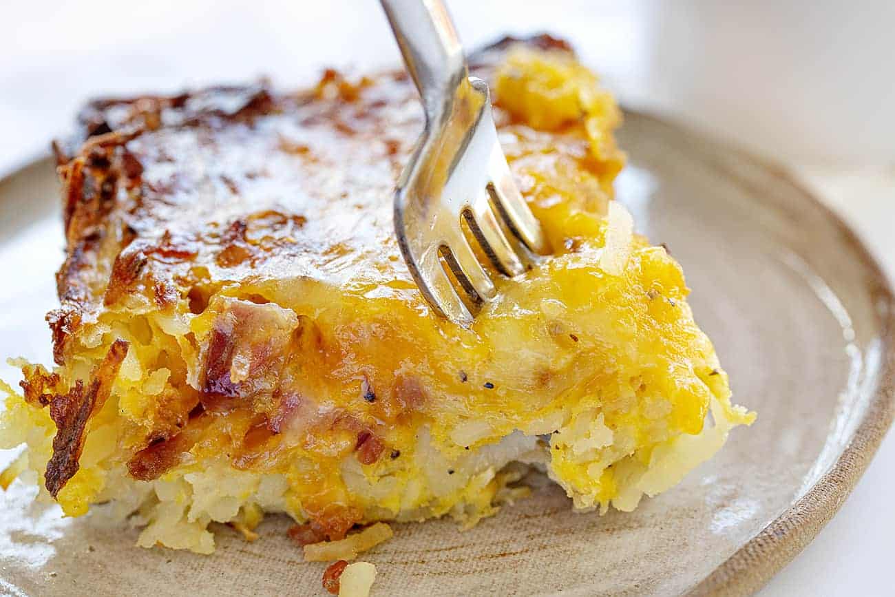 Fork Taking a Bite out of Ham Breakfast Casserole