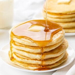 Pouring Syrup Over Stack of Old Fashioned Pancakes. Breakfast, Pancakes, Old Fahsioned Pancakes, Classic Pancake Recipe, Grandma's Pancake Recipe, i am baker, iambaker.