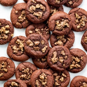 Reese's Cake Mix Cookies on a White Counter Shot from Overhead.