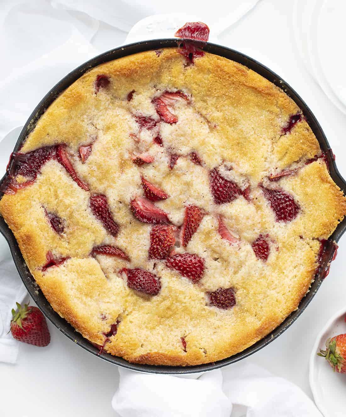 Fresh Strawberry Cobbler is a perfect summertime dessert that can be put together in minutes and features fresh strawberries. Strawberry Cobbler, Fresh Strawberry Cobbler, How to Make Strawberry Cobbler, Cobble Recipes, Easy Cobbler, From-Scratch Cobbler, Baking, Dessert, Summer Dessert, Easy Dessert, iambaker, i am baker Fresh Strawberry Cobbler