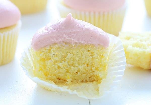Easy Lemon Cupcakes with Strawberry Buttercream!