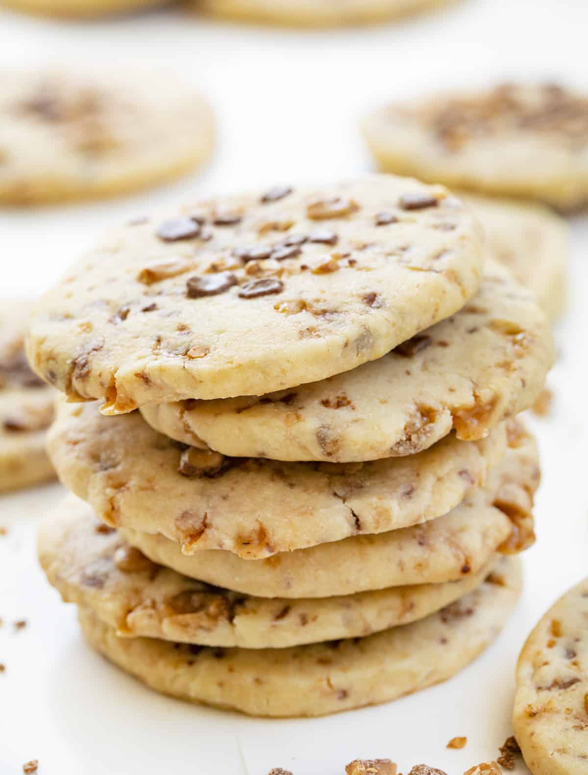 Stack of Toffee Icebox Cookies. Cookies, Baking, Icebox Cookies, Toffee Cookies, Chocolate Toffee Cookies, Cookie Recipes, Can You Freeze Cookies, Shortbread Cookies, Dessert, i am baker, iambaker